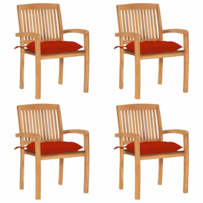 Chaises de jardin empilables avec coussins lot de 4 Teck solide vidaXL