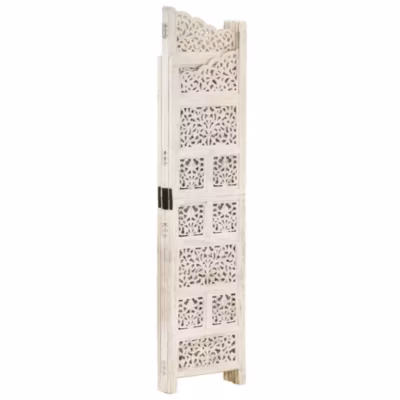 Paravent, Séparateur, Cloison de séparation 4 panneaux Blanc 160×165 cm Bois manguier
