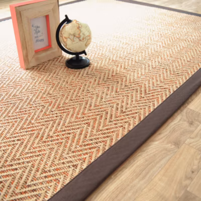 Tapis tissé plat – Java Chevron nature – Ganse coton marron – 80 x 150 cm