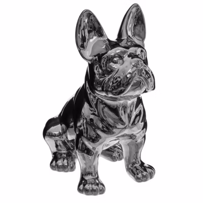 Statuette Bulldog – céramique – argent – H12 cm – Atmosphera