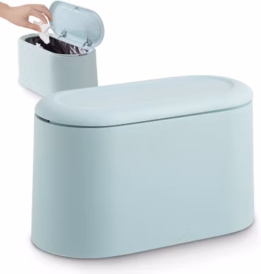 Petite Poubelle de Table de 1,8L avec Couvercle à Bouton-Poussoir bleu