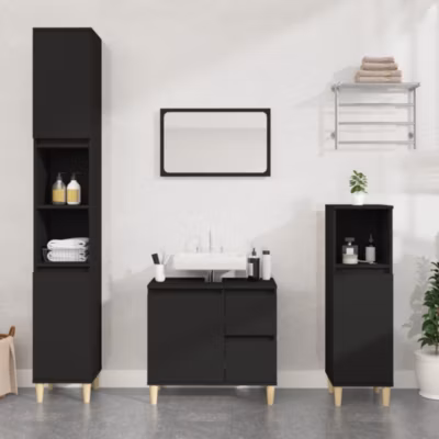 Armoire de salle de bain-Meuble de salle de bain noir 30x30x190 cm bois d&rsquo;ingénierie 130760
