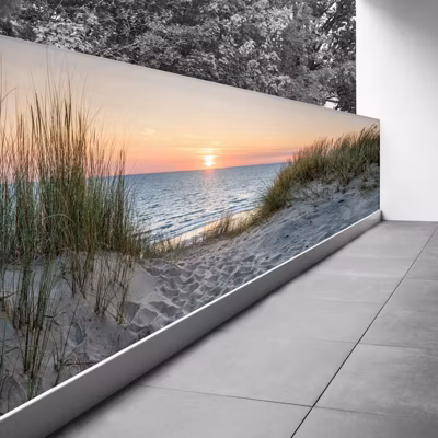 Brise vue Trompe l&rsquo;oeil – 130×358 cm – Couché de soleil 3617689693675