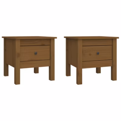 813791 vidaXL Tables d&rsquo;appoint 2pcs Marron miel 40x40x39cm Bois massif de pin