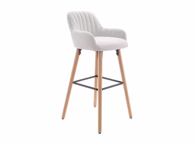 Tabouret de bar en tissu et pieds bois de hêtre – Crème – ELEANA