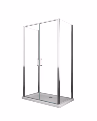 Douche de 6 mm H.190 avec deux parois fixes et une porte saloon- 65-67,5 fixes x 97-100 vantail saloon