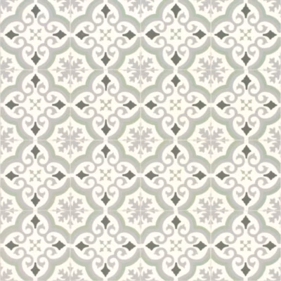Sol vinyle Textile – Motif carreaux de ciment vert & gris – Rouleau de 3m x 20m