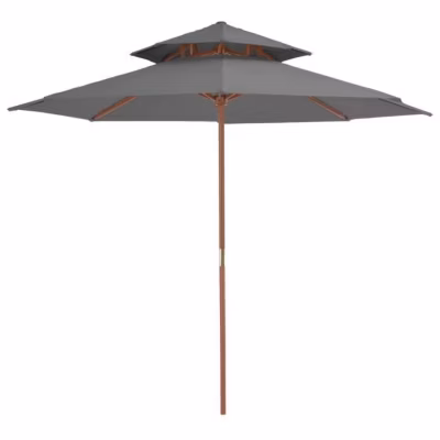 vidaXL Parasol double avec mât en bois 270 cm Anthracite