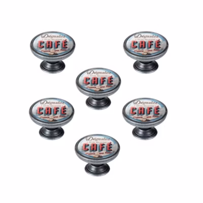 6 Un. bouton poignées de meuble Vintage Retro métal argent vieux vélo PARIS – diamètre  37MM