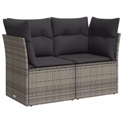 Canapé de jardin 2 places avec coussins gris résine tressée vidaXL