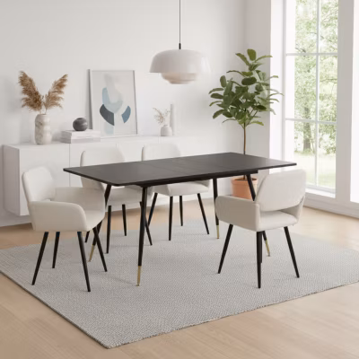 URBAN MEUBLE Ensemble table extensible effet bois noire 120-160 et 4 chaises tissu beige