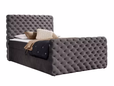 Lit continental Baltimore 186, Double, Gris, Tissu, Disponible