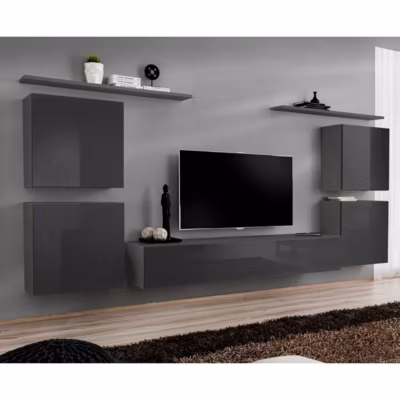 Meuble TV Mural Design « Switch IV » 320cm Gris