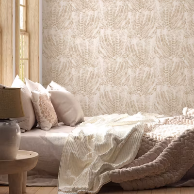 Papier peint avec feuillage de fougères beiges – 85×260 cm (l x h)