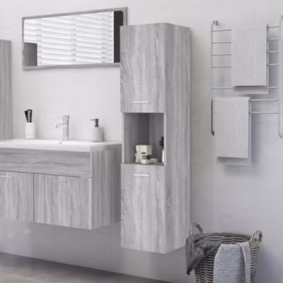 ZMH Armoire de bain Sonoma gris 30x30x130 cm Bois d&rsquo;ingénierie