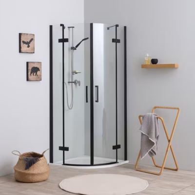 Porte De Douche D&rsquo;angle Semi-Circulaire 80X80 Sans Profilés Noir Mat Avec Ouverture À Charnière – London