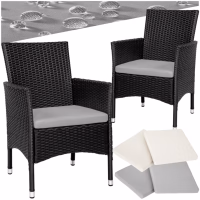 Lot de 2 fauteuils de jardin en résine tressée et acier noir et beige