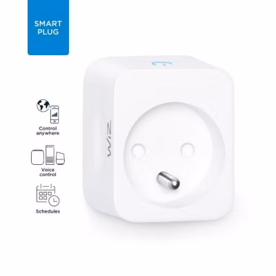 Prise connectée WiZ blanche WiFi Bluetooth compatible Alexa Google Home HomeKit 2P+T 230V