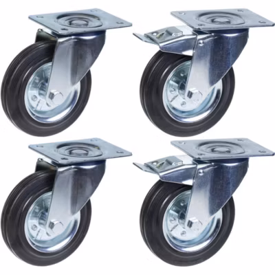 Roulettes en caoutchouc de 200 mm (8 pouces), pivotantes et avec frein, très résistantes, capacité de 800 kg, lot de 4