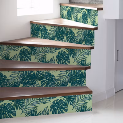 Stickers adhésifs escalier carrelages contremarche – TROPICAL ERITAPETA – 2 bandes de 15x105cm
