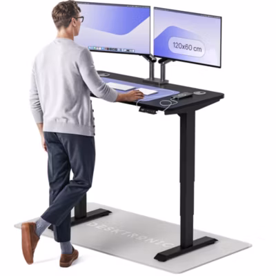 Desktronic Bureau assis debout HomePro 120x60cm – Électrique Réglable en Hauteur – Chargeur USB/USB-C – Noir/Noir