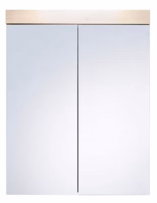 AMANDA – Armoire de toilette murale – 2 portes miroir –  mélaminé blanc – bandeau chêne  L – H – P : 60 – 77 – 17 cm