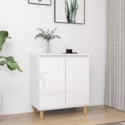 vidaXL Buffet avec pieds en bois Blanc brillant 60x35x70 cm Aggloméré