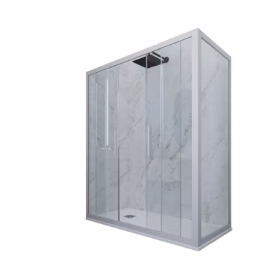Cabine parois de douche coulissante 90×150 cm H 200 en PVC Bleu Vintage Verre Transparent mod. Glam Duo