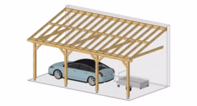 Carport monopente 450cmx950cm Bois DOUGLAS Français label PEFC (Charpente – Auvent – Abri voiture) surface 43 m²