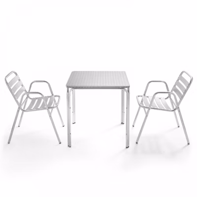 Table de jardin carrée en aluminium et 2 fauteuils  Oviala
