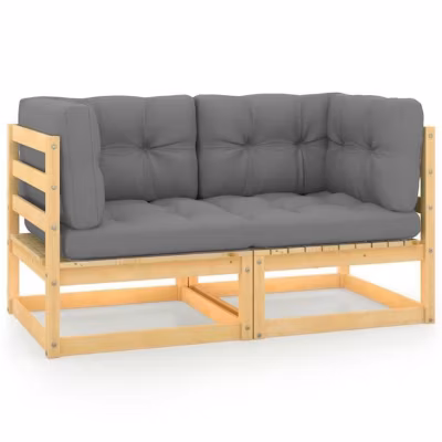 Canapé de jardin – vidaXL – 2 places – Bois de pin massif – Coussins gris – Design modulaire