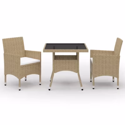 vidaXL Mobilier à Dîner de Jardin 3 pcs Ensemble de Salle à Manger d&rsquo;Extérieur Mobilier de Patio Terrasse Beige Résine 3058310