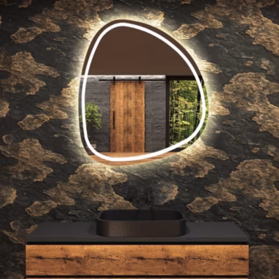 Miroir de salle de bain LED – Miroir 84x84cm asymétrique – Éclairage blanc froid 7000K – (EGG223)