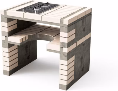 MOVELAR-Module tréteau latéral à gaz California Plus XL pour Barbecue en Béton Préfabriqué (Beige, Gris-86,5X64X64cm)-Extérieur