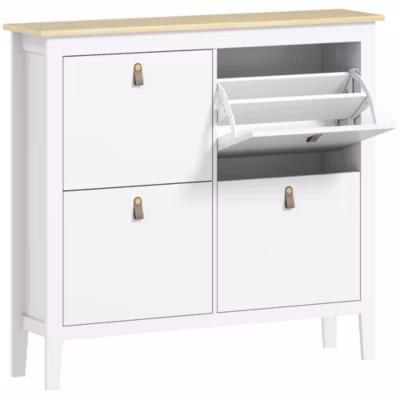 Meuble à chaussures armoire à chaussures 4 portes 4 étagères amovibles réglables dim. 105 x 24 x 95,5 cm blanc effet bois clair