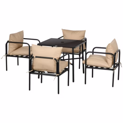 Ensemble salon de jardin 4 places 5 pièces – table à manger, 4 chaises, 4 coussins