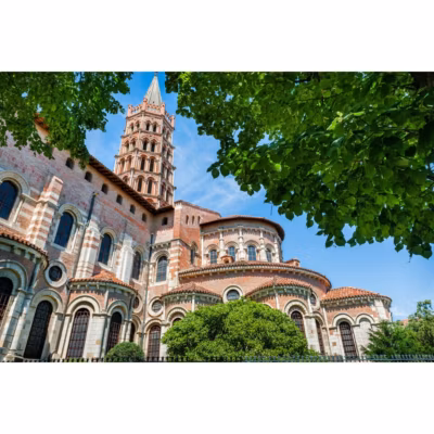 Tableau sur toile devant la basilique saint-sernin de toulouse 45×65 cm Fabriqué en France