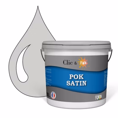 Peinture murs intérieurs satinée- Cuisine & Salle de bain POK SATIN – Galet Gris 100m² – 10L