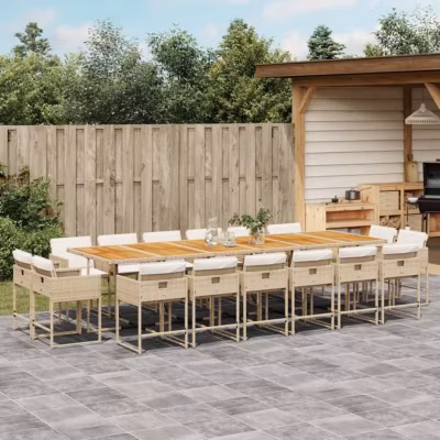 vidaXL Ensemble à manger de jardin et coussins 17 pcs beige 3278199