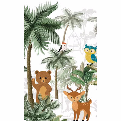 Papier peint intissé 250 cm X 150 cm, forêt tropicale, animaux de la forêt, pour chambre d&rsquo;enfant.