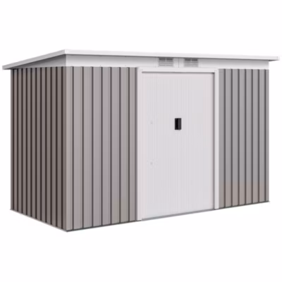 Abri de jardin cabanon – portes verrouillables – dim. 2,8 x 1,3 x 1,72 m – tôle d&rsquo;acier bicolore gris