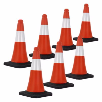 7x Cône de signalisation routière rouge/blanc en PVC 51cm bandes réfléchissantes