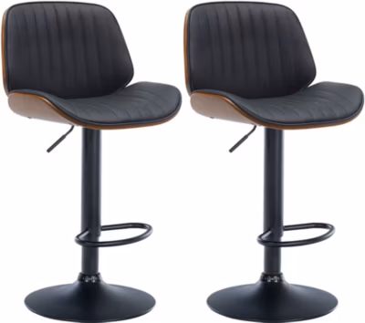 Lot de 2 tabourets de bar Nova, Revêtement similicuir, Chaise de bar réglable en hauteur Noyer/Noir