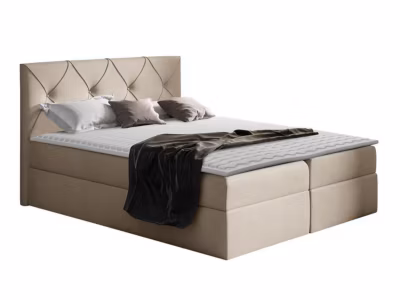 Lit continental Baltimore 149, Unique, Brun clair, Tissu, Disponible