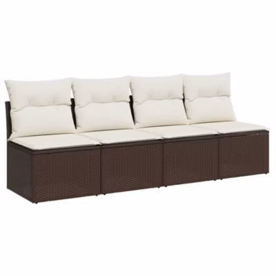 Canapé de jardin avec coussins 4 places marron résine tressée vidaXL