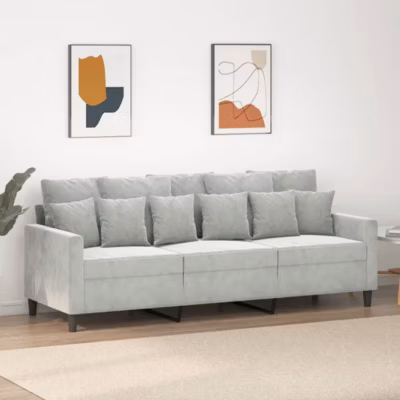 ZMH Canapé à 3 places Gris clair 180 cm Velours