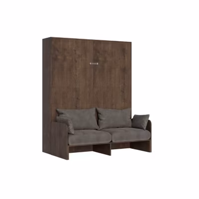 Lit escamotable vertical 160 – Itamoby – Kentaro – Canapé intégré – Coussins déhoussables – Noyer
