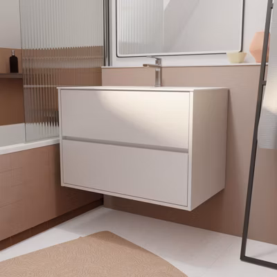 Pack Meuble Salle de Bains 80 cm Laqué Blanc, 2 tiroirs avec Vasque Céramique – XENOS