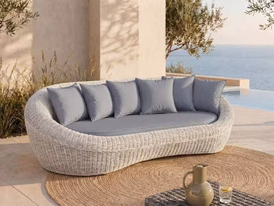 Canapé 3 places de jardin  en résine tressée écru – WHITEHEAVEN de MYLIA