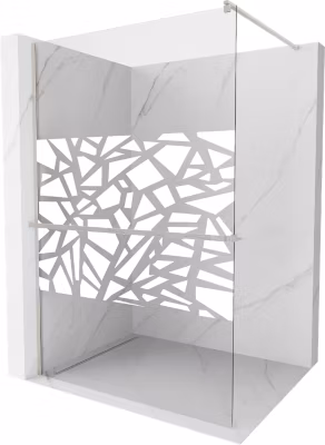 Mexen Kioto+ paroi de douche avec étagère Walk-in 140 x 200 cm, motif blanc, nickel brossé – 800-140-121-97-85